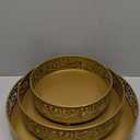 Amosfun 3Pcs Eid Ramadan Plate Iron Serving Tray Plate Islam Round Platter Snack Dessert Pastry Tray for Home Ramadan Mubarak Party Supplies (Golden)