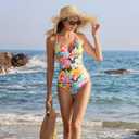 RXRXCOCO Women Tankini Swimsuits Bathing Suits Tummy Control Colorblock V Neck Ruched High Waisted Swimwear Floral Print, Large