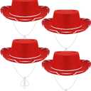 Geyoga Kids Felt Cowboy Hat 4 Pieces Western Toddler Cowgirl Hat Christmas Costumes Hat for Children Birthday Party (Red)