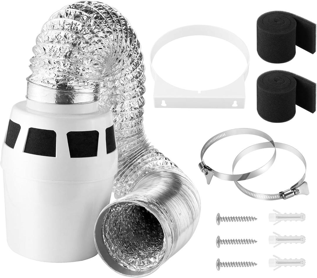 [Upgraded]AMI PARTS 3 IN 1 Indoor Dryer Vent Kit Include Dryer Vent Bucket and Dryer Hose with 4-Inch by 5-Feet Proflex Duct for Electric Dryer