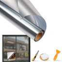 One Way Window Privacy Film Daytime Privacy Anti UV Reflective Heat Control Static Cling Without Glue Window Tint for Home and Office with 4 Free Tools (Silver, 35.4x157.4 Inches)