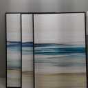 Framed Abstract Coastal Wall Art for Living Room, Large Blue Coastal Landscape Decor, 3 Piece Minimalist Beach Ocean Painting Artwork for Walls, Canvas Prints for Bedroom Hallway Wall Decor, 24x36 In