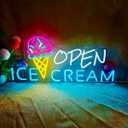 23.2x11 Inch Large Ice Cream Cone LED Neon Sign, USB Powered Neon Lights Sign for Business Decorations, Open Light Up for Ice Cream Bar, Dessert Shops, Restaurants and Cafes