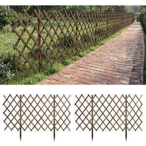 ShopLaLa Garden Fence (2 Pack, Total 12ft) Expandable Wooden Lattice Panels for Climbing Plant, Decorative Wood Support Trellis Flower Bed Edging Animal Barrier Yard Lawn Landscape Patio Outdoor Decor