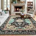 Amearea Vintage Design Black Area Rugs for Living Room, 4x6 Machine Washable Floral Collection Traditional Bedroom Rug, Low Pile Kids Room Carpet, No Slip Office Kitchen Home Decor, Black and Green