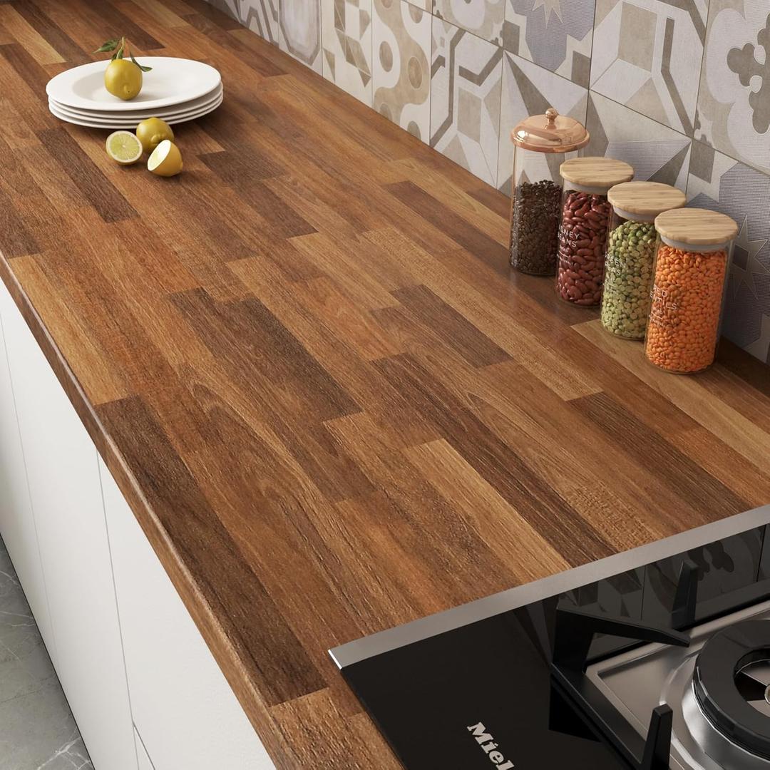 Butcher Block Contact Paper for Cabinets and Drawers 17.7"236" Dark Brown Wood Grain Contact Paper Peel and Stick Wallpaper Self Adhesive Faux Wood Grain Wallpaper for Kitchen Bedroom Shelf