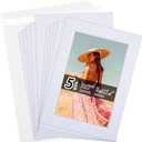 Falling in Art Acid Free 5 Pack 5x7 Pre-Cut Mat Board Show Kit for 4x6 Photos, Prints or Artworks, 5 Core Bevel Cut Matts and 5 Backing Boards and 5 Crystal Plastic Bags, White