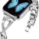 Bands for Apple Watch 38mm 40mm 41mm 42mm(Series10 11) Women Series11 10 9 8 7 6 5 4 SE iwatch Band Bling Metal Bracelet Dressy Fancy Cute Strap Silver