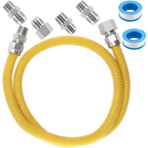 48" Gas Dryer Hose Kit,Stainless Steel Stove Gas Line with Connector 1/2" MIP 1/2"FIP 3/4"MIP Fitting,5/8" OD(1/2" ID) Gas Connector Kit for Stove,Gas Stove, Dryer,Water Heater-by MIFLUS