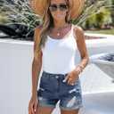 luvamia Women's Ripped High Waisted Denim Shorts Stretchy Cuffed Hem Jean Shorts (Blue, S)