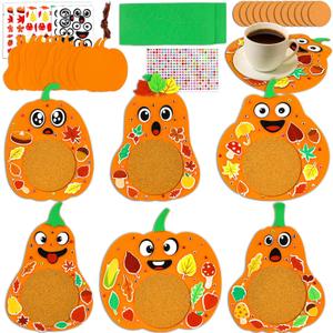 200pcs Fall Pumpkin Coaster Craft Kit 12 Set Thanksgiving Foam Craft Kit for Kids DIY Make you own Pumpkin Table Cup Mats Autumn Party Decor Supplies Favors for Gift Home Kitchen Dining Activities
