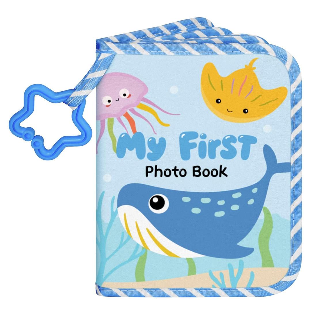 Lanpn My First Baby Photo Album Holds 17 4x6 Photos, Soft Cloth Family Book with Name Card Name Tag Stickers, Fabric Kid Memory Keepsake Gift for 4x6 Baby Shower Kids Newborn Toddlers Boy Girl (Ocean)