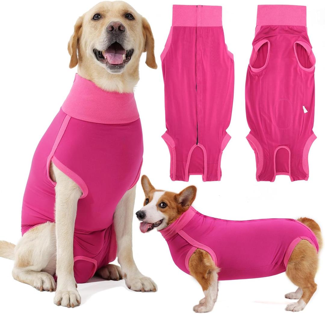 Dotoner Dog Surgery Recovery Suit Dog Suit for Male Female Neuter Anti-Lick Abdominal Wounds Bite Protective Outfit Alternative E-Collar & Cone Breathable Spay Suit for Medium Large Dogs (M, Magenta)