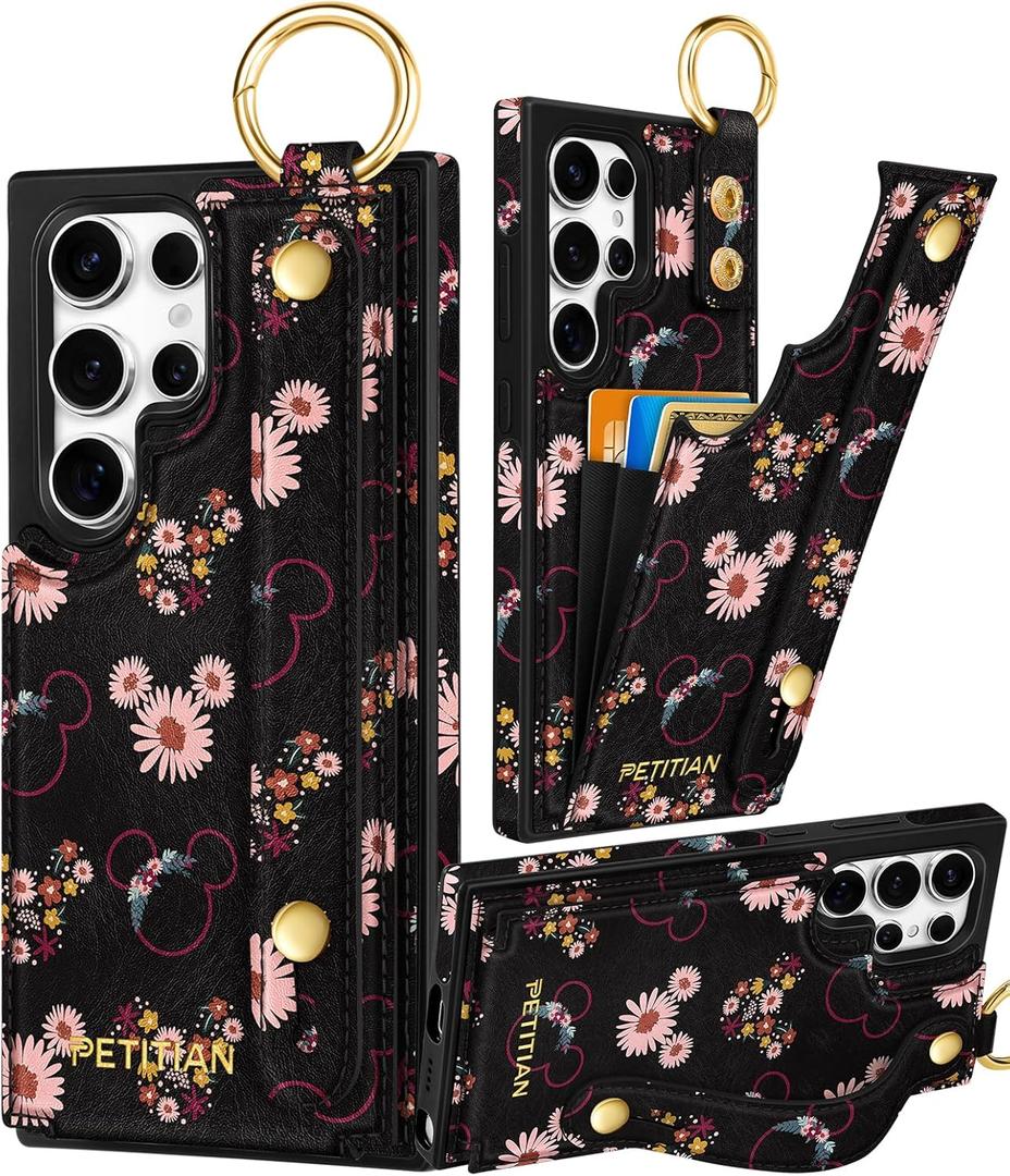 Petitian for Samsung Galaxy S25 Ultra Case with Wallet - Women Girls Cute Girly Aesthetic Unique Design Leather Credit Card Holder Cardholder Stand Wristband for S25 Ultra, Miqi