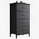 DUMOS Nightstand with 4 Drawers Bedside Table with Removable Fabric Bins Sturdy Steel Frame Wood Top Organizer Furniture for Bedroom Closet Living Room,Black Wood Grain, 11.8"D x 17.7"W x 37.4"H