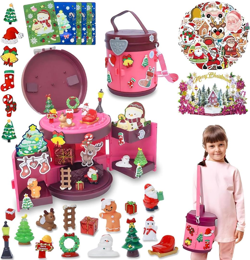 2025 Kids Box  DIY Christmas Organizer Bucket with Stickers & Mini Toys, Fidget Toy Pack, Multi-Item Fidget Toys, Creative Holiday Craft Kit for Girls Boys, Santa & Snowman Storage Bucket for Kids