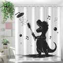 Dinosaur Shower Curtain Set for Kids, Funny Dino Shower Curtain for Boys, Black White Cartoon Animal Shadow Bathroom Accessories with 12 Hooks, 71"x71"