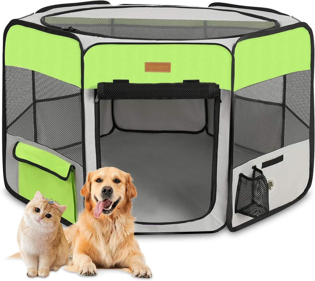 Dog Playpen, Portable Pet Play Pen for Cat, Puppies, Rabbits, Chickens, Foldable Large-Capacity Pet Tent for Indoor/Outdoor Travel Camping Green (Medium)