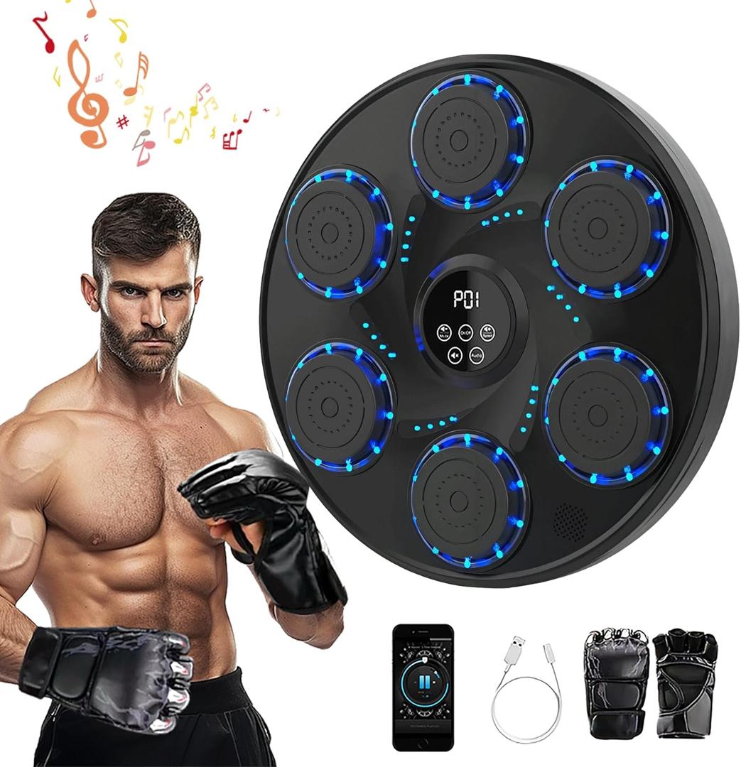 Music Boxing Machine for Adults Kids Large Size Interactive Punching Pad Trainer with Boxing Gloves Wall Mounted Electronic Musical Boxing Machine,9 Modes & 9 Speeds (Black)