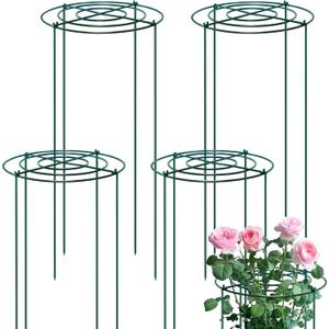 4 Sets Peony Support Cage,14"Diax32"High Heavy Duty Metal Plant Support,Grow Through Hoops Grids with 4 Thickened 5mm Legs,Strong Support Brace for Heavy Blossoms,Flower Support Ring for Peonies,Rose