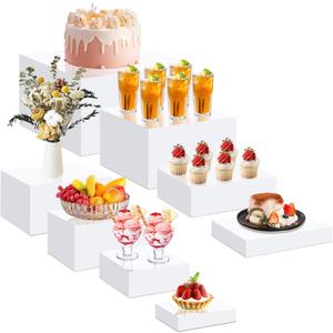8 Pcs Acrylic Buffet Risers Display Box Cube 5 Sided Food Riser Table Stand for Display with Hollow Bottoms for Party, 11 inch, 10 inch, 8 inch, 7 inch, 6 inch, 5 inch, 4 inch, 4 inch