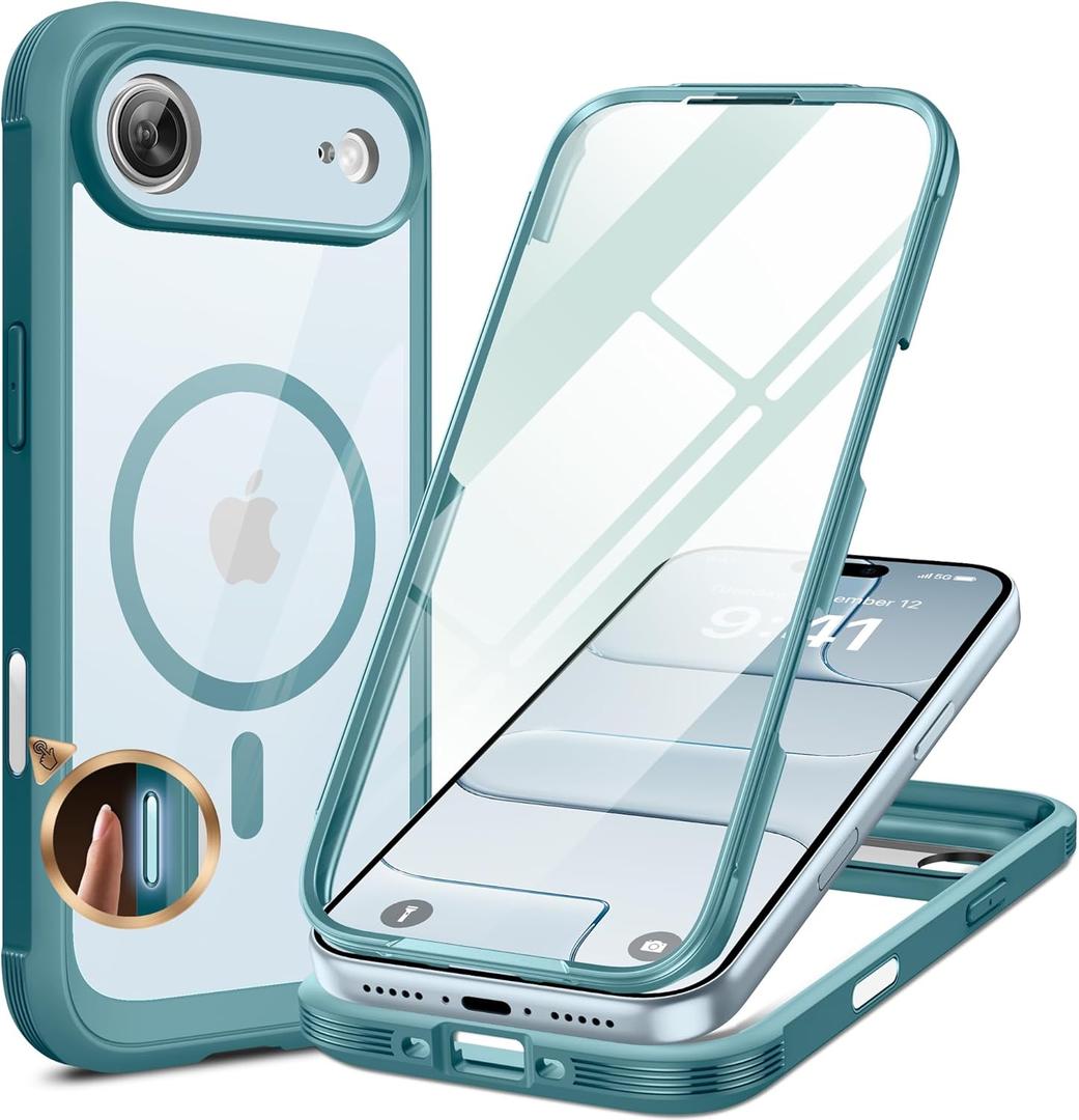 Miracase Magnetic for iPhone Air Case 6.5" [Compatible with MagSafe] Full-Body Phone Case with Built-in Glass Screen Protector & Camera Control,Drop Proof iPhone 17 Air Case Cover, Green