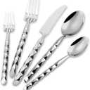 DEACORY Silverware Set 18/10 Stainless Steel Spiral-shaped Flatware Set, 20-Piece Hand Forged Mirror Silver Finish Cutlery, Dishwasher Safe, Service for 4