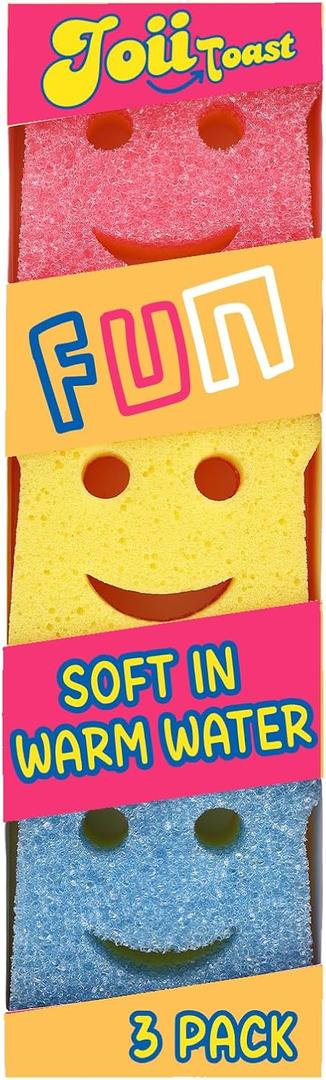 2 x 3-Pack Toast-Shaped Kitchen Dish Scrub Sponges, Temperature Controlled Colorful Non-Scratch Dual-Sided Cleaning Pads, Multipurpose Premium Cleaning Sponges for Kitchen, Bathroom & Household Use