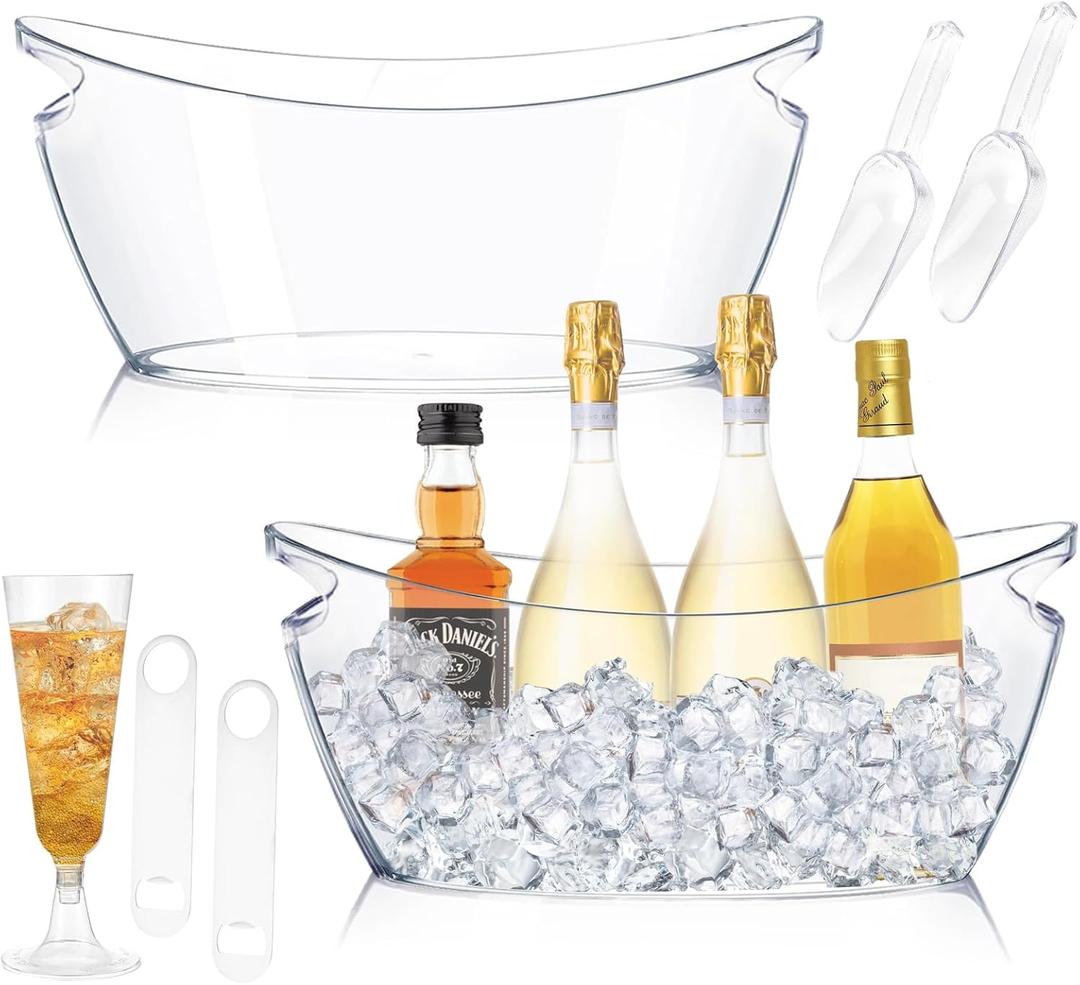 2Pcs Ice Bucket, 5.5L Clear Acrylic Champagne Bucket, Large Ice Buckets for Parties, Champagne Beverage Tubs, Mimosa Bar Supplies with 12Pcs Champagne Flutes, 2Pcs Ice Scoops, 2Pcs Bottle Openers