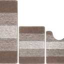 Pauwer 3 Piece Bath Mat Set, Non Slip Plush Bathroom Rugs, Absorbent Shaggy Bathroom Rug Set with U-Shaped Contour Toilet Mat, Brown, 18"x26"+20"x32"