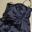 Miusol Women's Sexy Ruffle Split Style Satin Evening Formal Party Maxi Dress (Large, Navy Blue)