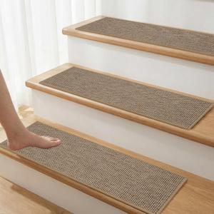 Stair Treads for Wooden Steps Indoor 9" X 30",15Pack Adhesive Treads Stair Non-Slip Linen Carpet Stair Treads Peel and Stick Stair Runner Rugs for Kids Elders and Pet,Beige