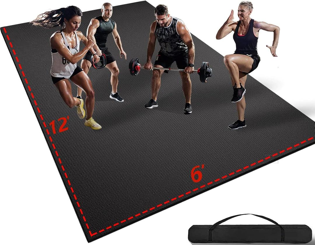 12' x 6' x 7mm Extra Large Exercise Mat, [72 Sq.Ft] Heavy-Duty & Extreme Non Slip Gym Flooring for Home Gym, Pro Gym Mat for Home Workout & Exercise Equipment, Shoe-Friendly Thick Workout Mat