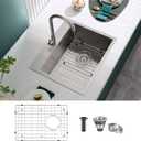 22 inch Drop-in Kitchen Sink Single Bowl, Small Topmount Kitchen Sink with Protective Bottom Grid, Overmount 304 Stainless Steel Kitchen Bar Sink Handmade with Basket Strainer, 22189 inch