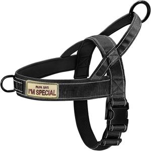 QIFBYFB No Pull Dog Harness Black for Small Medium Large Sized Dog, Reflective Escape Proof Adjustable Dog Harnesses with 2 Patch, XL (XL-Chest size 30-39'')