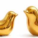 2 Pcs Ceramic Small Bird Figurines Modern Animal Statues for Home Room Decor and Bedroom Decor and Bookshelf Display (Gold)