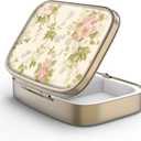 Pill Case Pill Box with Mirror Retro 2 Compartment Small Pill Case for Purse or Pocket Bronze Rectangular Pill Box or Vitamins, Fish Oil, Supplements, Pill Containe Travel GiftsVintage Floral (1 piece)