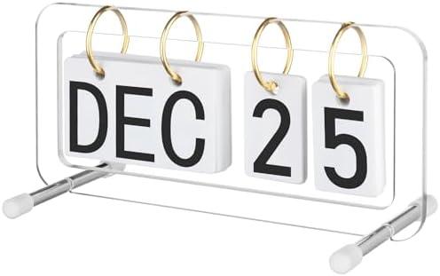 Cosmos Desk Flip Calendar Perpetual Desk Date Calendar Ring Flip Daily Block Calendar for Home Office Teacher Desktop Accessory, Reusable Month Day Display Desk Standing Calendar Decoration, Acrylic