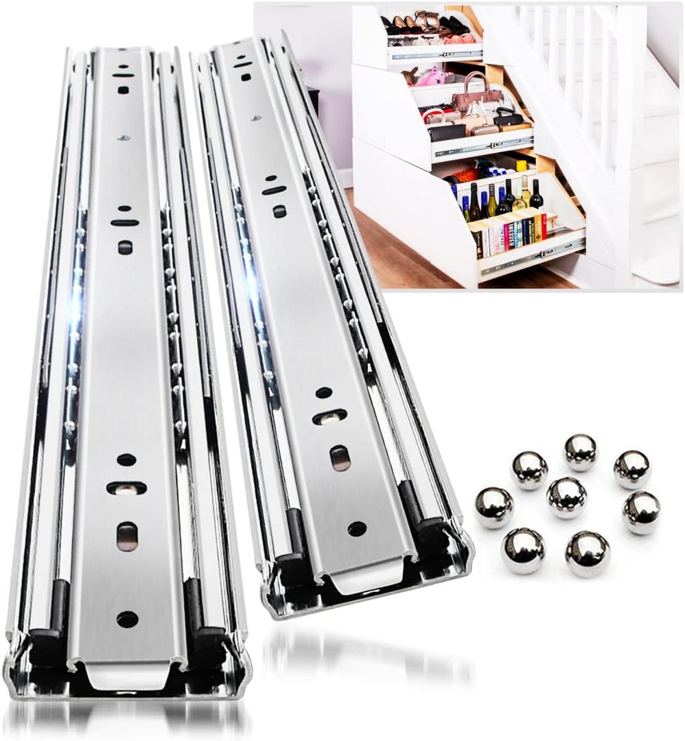 YENUO Heavy Duty Drawer Slides Full Extension Side Mount 12 14 16 18 20 22 24 26 28 30 32 34 36 40 Inch Metal Rails Track Guide Glides Runners 150 Lbs 1 pack (Without Lock, 22 inch)