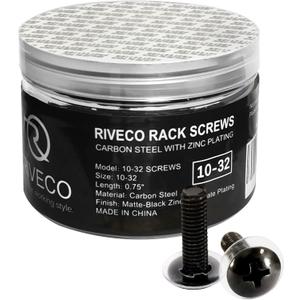 RIVECO 100PCS 10-32 Rack Screws for Server Cabinets & Racks Tapered Holes Mounting Network Equipment Audio Devices, Carbon Steel Black