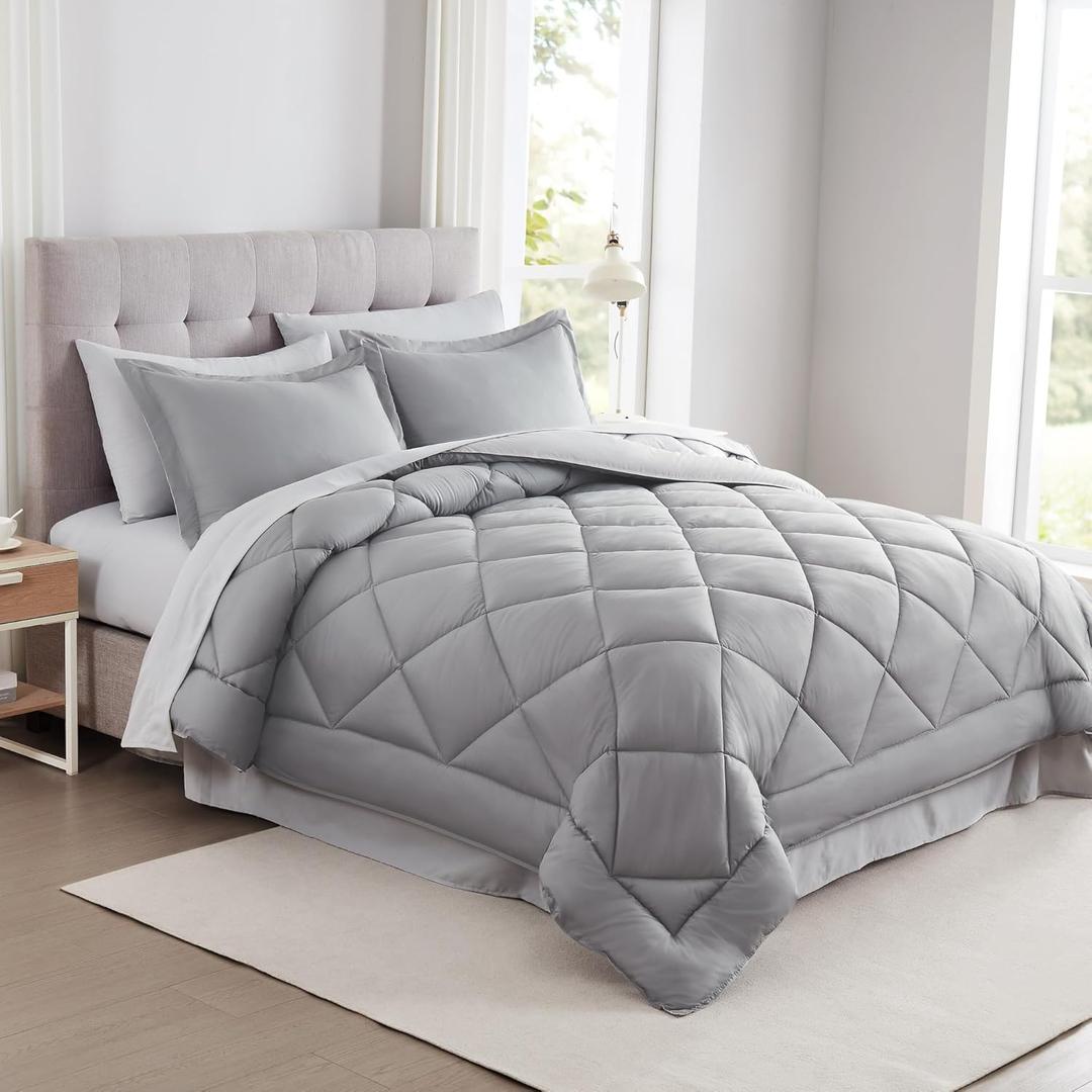 Modern Threads  Reversible Comforter, Gray Queen,  Lightweight Cool Touch Breathable Summer Blanket for Night Sweats, All-Season Cold Blankets
