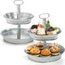 Okllen 2 Pack Galvanized Serving Stand, Metal 2 Tier Cupcake Tray Stand, Vintage Dessert Appetizer Display Stand, Rustic Home and Garden Display Stand for Country Farmhouse, Kitchen