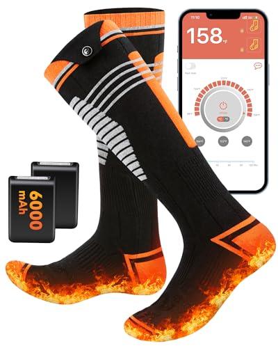 Heated Socks - 6000mAh Rechargeable Heated Socks for Men Women - Up to 10 Hours - APP-Controlled Electric Socks - 4 Heating Settings - Washable Winter Foot Warmer Socks