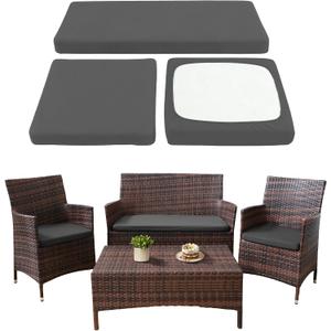 Waterproof 3-Piece Patio Sofa Cushion Cover Set - Replacement Covers for Outdoor Wicker Furniture, Bench & Seat Cushions