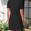 MEROKEETY Women's Summer Bodycon Sweater Dress Business Casual Outfis Short Sleeve Knit Button Formal Elegant Work Dress (Black), Large