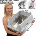Stainless Steel Litter Box with Lid, Metal Litter Box High Sides, Low Entry Litter Boxes with Scoop and Mat,Non-Stick,Anti-Leakage,Easy to Clean Litterbox for Small to Medium Cats