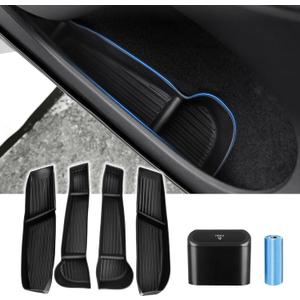 Car Door Side Storage Box and Trash Can for 2020-2024 2025 Tesla Model Y Accessories Front Rear Door Insert Tray Organizer Slot Storage Protector with Trash Can 6PCS (Not for Juniper)