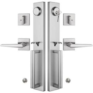 NEWBANG Brushed Nickel Double Door Handle Set,(Keyed and Dummy Set),MDHST2016SN-SET-BR-1