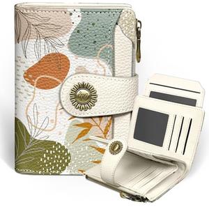 Icycay Art Abstrac Boho Small Wallet Women RFID Blocking Bifold, Credit Card Holder, Zipper Coin Pocket, PU Leather, Compact, Travel, 4 ID Window, 14 Card Slots, Cash Purse, Ladies Woman Female Girls