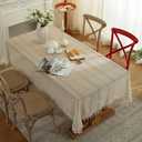 Beige Embroidered Crochet Hole Tablecloth with Tassels, Boho Stripe Geometric Tablecloth for Party Birthday Dinning Table Cloth, Rectangular 59"x80" (80" x 59" (Rectangular))